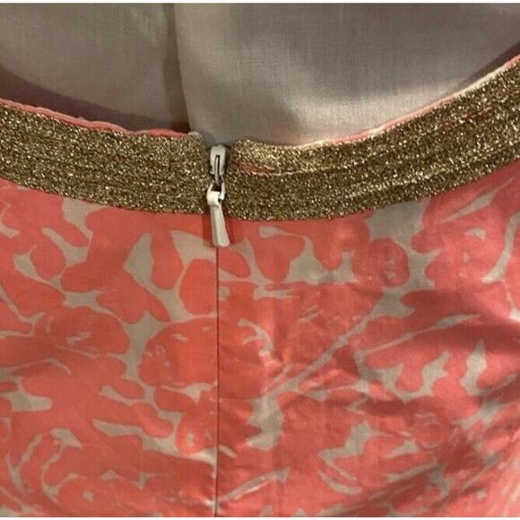 Lilly Pulitzer Janice Coral Pink White Shift Dress Gold Embroidered V Neck Sz 2 - Picture 7 of 11